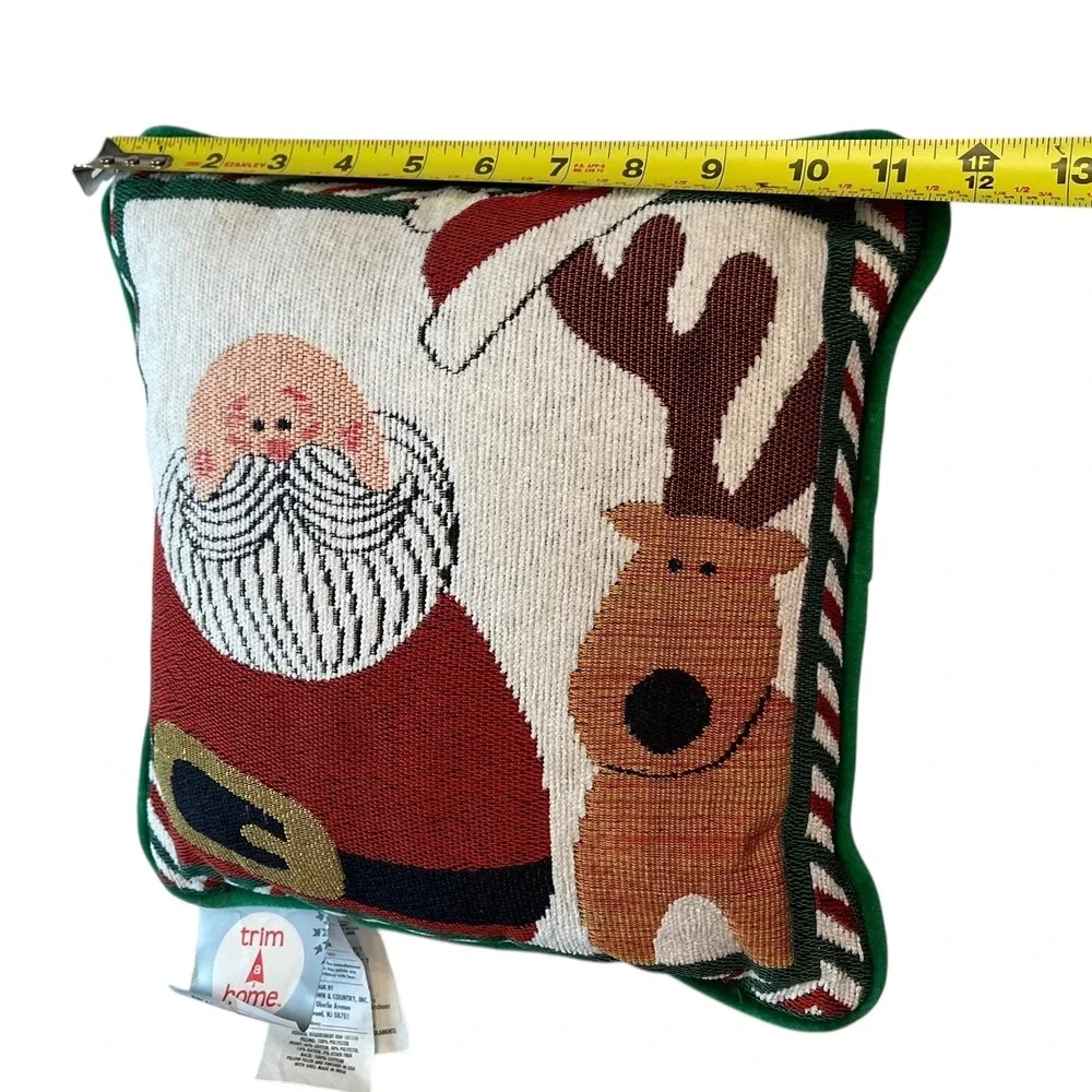 New Vintage Needlepoint Throw Pillow Christmas Holiday Santa Reindeer 12x12